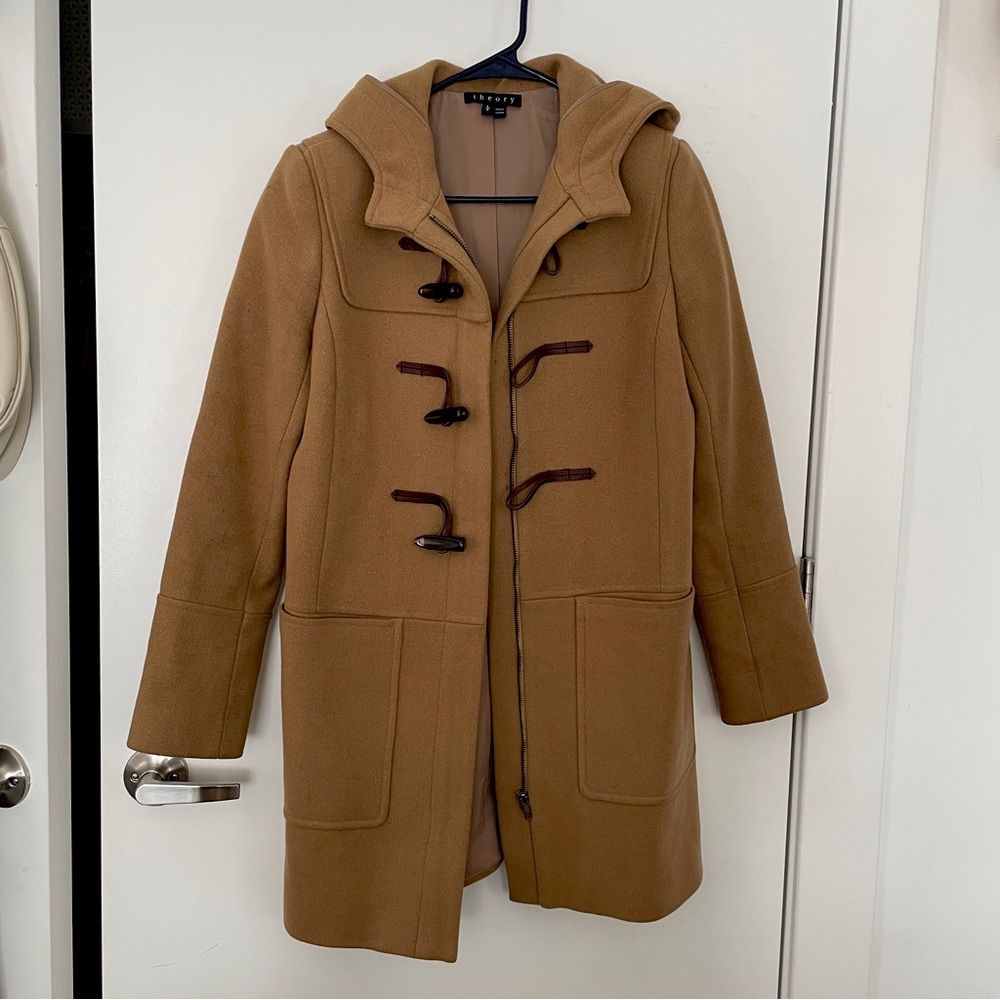 Theory Camel Cashmere-Wool Hooded Toggle Coat